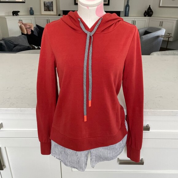 Sandwich Casual LS Cotton Hoodie w Striped Shirt Detail above Hem Rust Sz XS - Picture 2 of 11